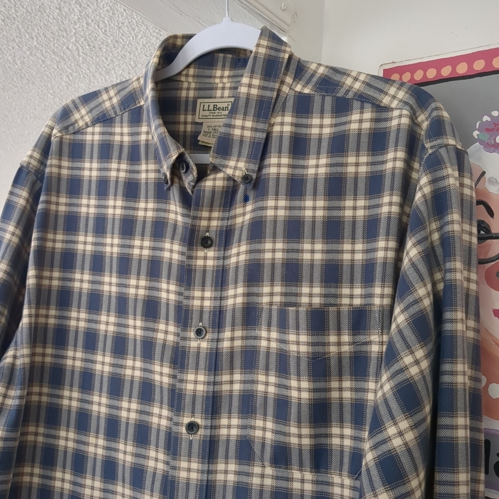 ‼️ SALE LL Bean Shirt Men’s Large Tall Blue Plaid Soft Flannel Outdoors LT